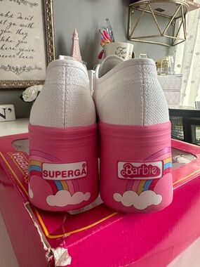 Superga X Barbie The Movie White Canvas Platform Sneakers with Hot Pink Soles
